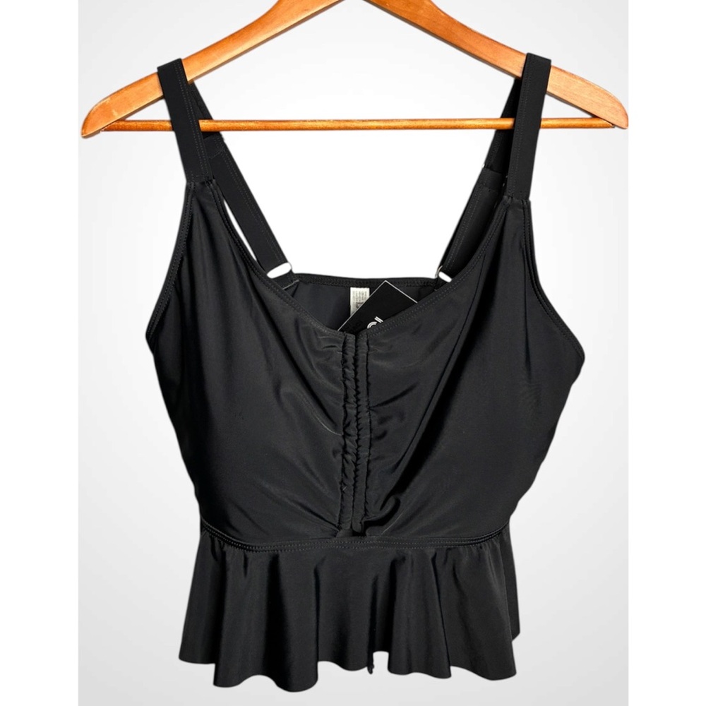 DACI Black Ruffle Crop Swim Top Large NWT